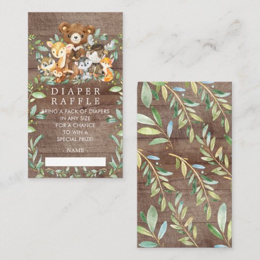 ウッドランドフレンズベビーシャワーオムツラッフルチケット エンクロージャーカード (正面/裏面)