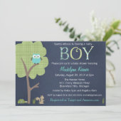 ウッドランドフレンズリトルフクロウ男の赤ちゃんシャワー招待状 招待状 (スタンド正面)