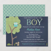 ウッドランドフレンズリトルフクロウ男の赤ちゃんシャワー招待状 招待状 (正面/裏面)