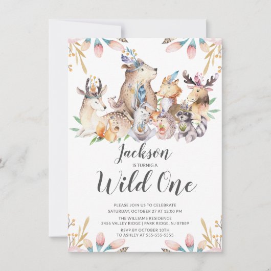 ウッドランドフレンズワイルドワンボーイズ1stバースデーインヴィータ 招待状 (正面)