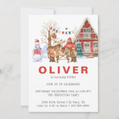 ウッドランドフレンズ冬 |クリスマス誕生日パーティー 招待状 (正面)