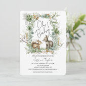 ウッドランドフレーム森林動物ユニセックス赤ちゃんシャワー 招待状 (スタンド正面)