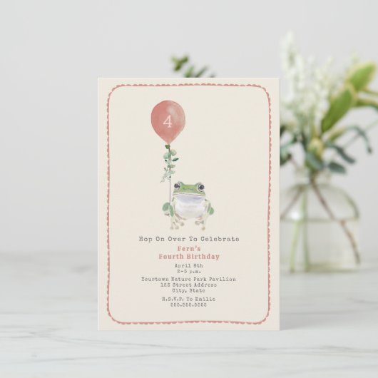 ウッドランドフロッグピンクの誕生日パーティーに飛び込む 招待状 (スタンド正面)