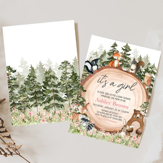 ウッドランドフローラウッドスライス赤ちゃんシャワー 招待状