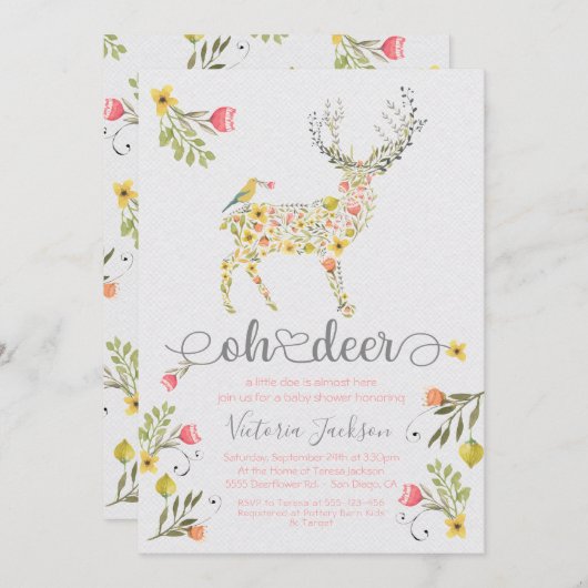 ウッドランドフローラオーディアベビーシャワー招待状 招待状 (正面/裏面)