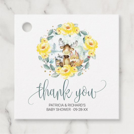 ウッドランドフローラグリーンリーベビーシャワーありがとう フェイバータグ (正面)