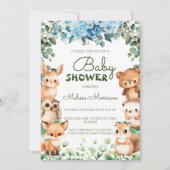 ウッドランドフローラ緑樹林動物の赤ちゃんシャワー 招待状 (正面)