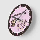 ウッドランドフーフクロウ森林動物パーソナライズされた時計 ラウンド壁時計 (傾斜)