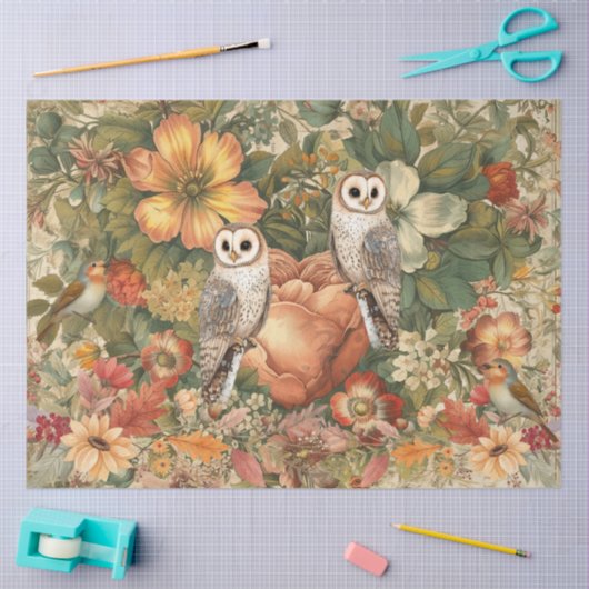 ウッドランドフール&バーズコテージコアフローラコラージュ 薄葉紙 (クラフト)