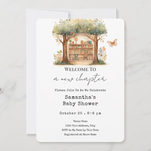 ウッドランドブックネクスト章ベイビーシャワー招待状 招待状 (正面)