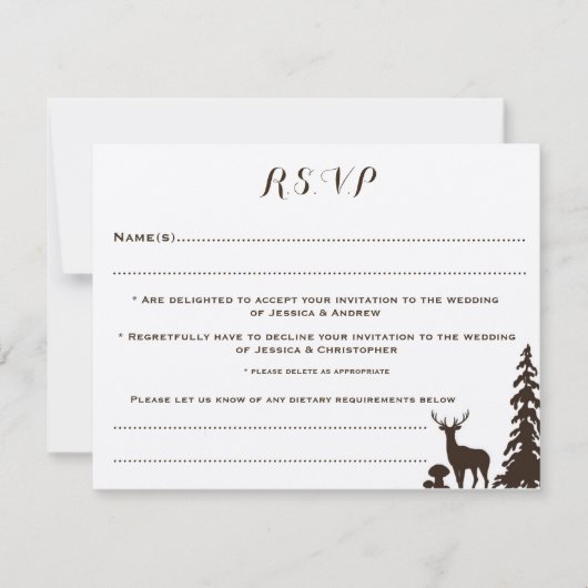 ウッドランドブラウンクラフト カスタマイズ ウェディング RSVP カード (正面)