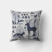 ウッドランドブルーとホワイト動物キツネバードシルエット クッション (裏面)