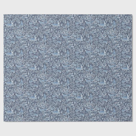 ウッドランドブルーキツネウサギ動物の森パターン ラッピングペーパー (フラット)