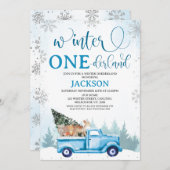 ウッドランドブルートラックウィンターオーバーランド誕生日 招待状 (正面/裏面)