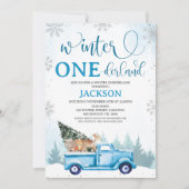 ウッドランドブルートラック ウィンターオンデーランド 誕生日 招待状 (正面)