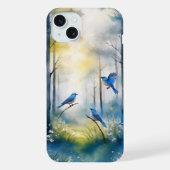 ウッドランドブルーバードの幻想的な森 iPhoneケース (裏面)