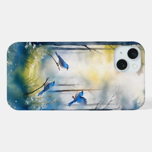 ウッドランドブルーバードの幻想的な森 iPhoneケース (裏面横)