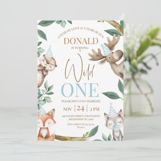 ウッドランドブルーワイルドワン1歳の誕生日 招待状 (スタンド正面)