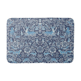 ウッドランドブルー動物キツネフクロウラビットウィリアムモリス バスマット