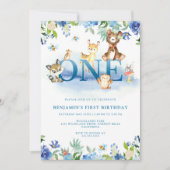 ウッドランドブルー1歳の誕生日 招待状 (正面)