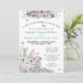 ウッドランドブンニーフローラブルーベビーシャワーバイメール 招待状 (スタンド正面)