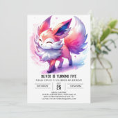 ウッドランドプリント可能キツネ誕生日 招待状 (スタンド正面)
