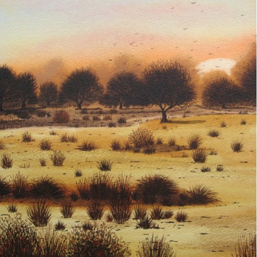 ウッドランドプレーンズの芸術作品に描かれた風光明媚な風景の夕日 ジグソーパズル