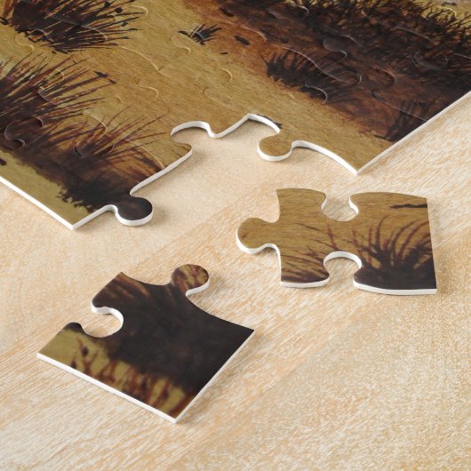 ウッドランドプレーンズの芸術作品に描かれた風光明媚な風景の夕日 ジグソーパズル (側面)