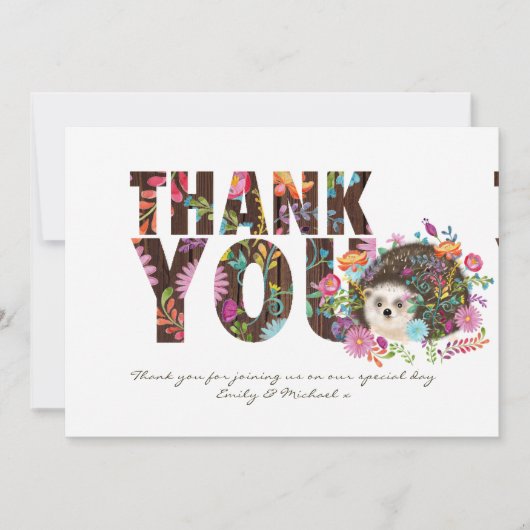 ウッドランドヘッジホッグありがとうフォーク花 サンキューカード (正面)