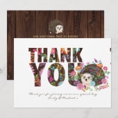 ウッドランドヘッジホッグありがとうフォーク花 サンキューカード (正面/裏面)