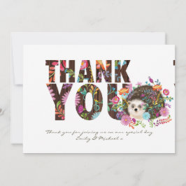 ウッドランドヘッジホッグありがとうフォーク花 サンキューカード