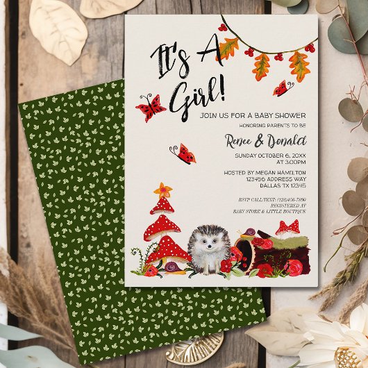 ウッドランドヘッジホッグカタツムルカップル男の赤ちゃんシャワー 招待状
