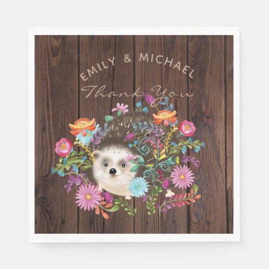 ウッドランドヘッジホッグナプキンズ水色素朴 スタンダードランチョンナプキン (正面)