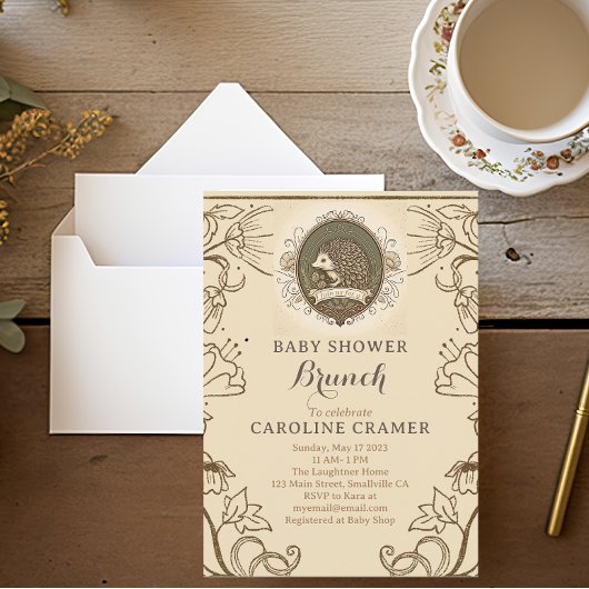 ウッドランドヘッジホッグボーイズ赤ちゃんシャワーブランチ 招待状