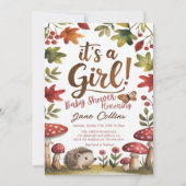 ウッドランドヘッジホッグマッシュルームガールベビーシャワー 招待状 (正面)