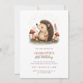 ウッドランドヘッジホッグマッシュルーム1st誕生日パーティー 招待状 (正面)