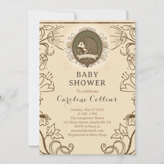 ウッドランドヘッジホッグ少年たちストーリーブックベビーシャワー 招待状 (正面)