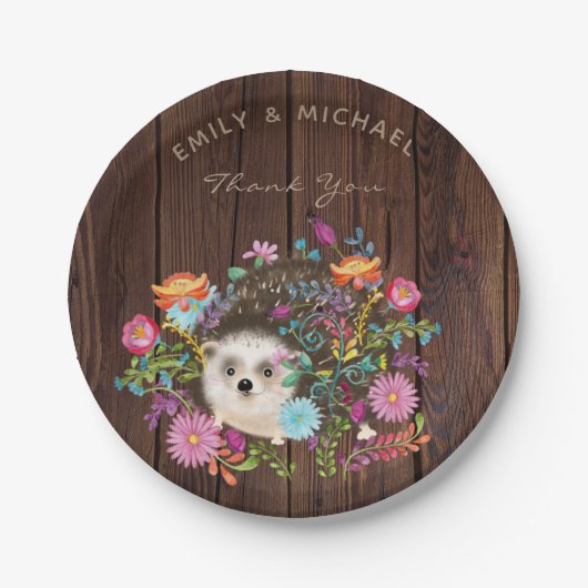 ウッドランドヘッジホッグ素朴プレート水彩 ペーパープレート (正面)