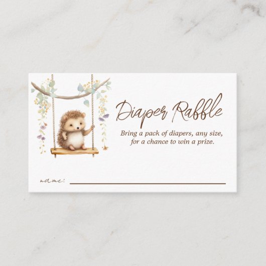 ウッドランドヘッジホッグ赤ちゃんシャワーおむつラッフル エンクロージャーカード (正面)