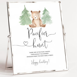 ウッドランドベアおしゃぶり狩りベビーシャワーゲーム ポスター