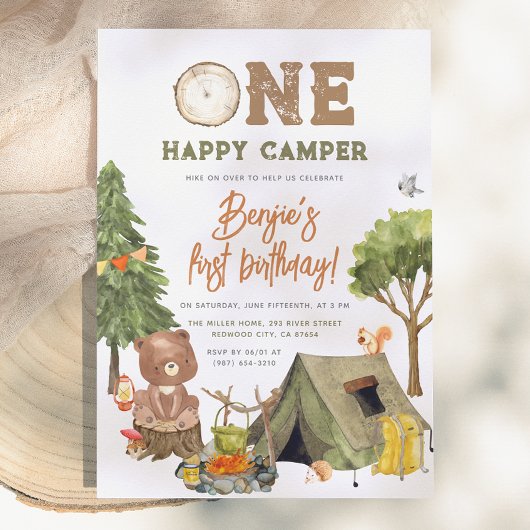 ウッドランドベアの1歳の誕生日おめでとうボーイズギフト 招待状