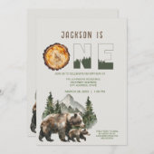 ウッドランドベアの1歳誕生日パーティー 招待状 (正面/裏面)