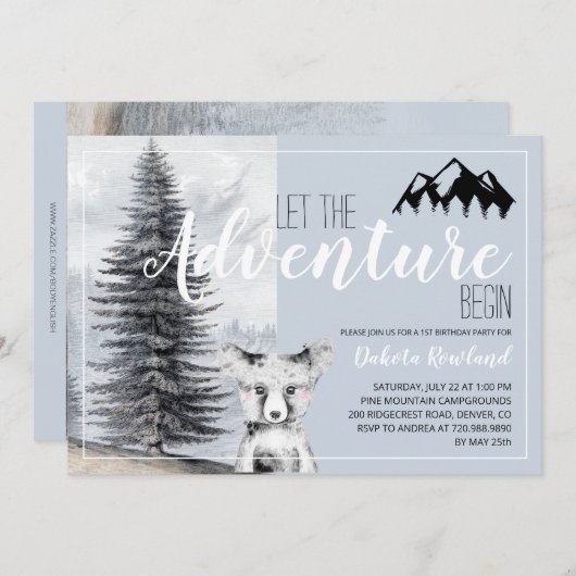 ウッドランドベアを待つ誕生日の冒険 招待状 (正面/裏面)