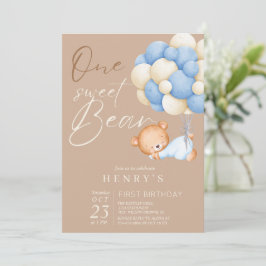 ウッドランドベアボーイ 1歳の誕生日パーティー パステル 招待状