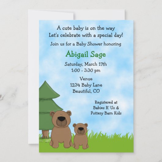 ウッドランドベアーズニュートラルベビーシャワー招待状 招待状 (正面)