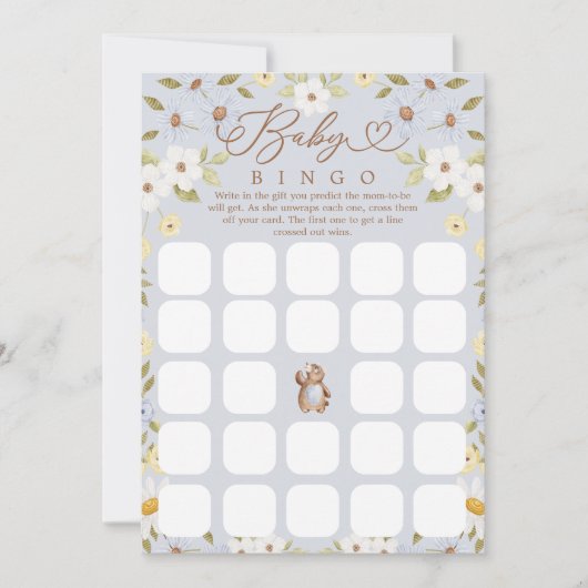 ウッドランドベアービンゴ男の赤ちゃんシャワーゲームカード 招待状 (正面)