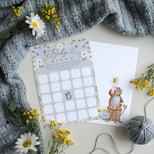 ウッドランドベアービンゴ男の赤ちゃんシャワーゲームカード 招待状