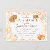 ウッドランドベアーフールキツネベビーシャワー招待状 招待状 (正面/裏面)