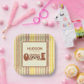 ウッドランドベアーボホーレインボーファースト誕生日 ペーパープレート (パーティー)