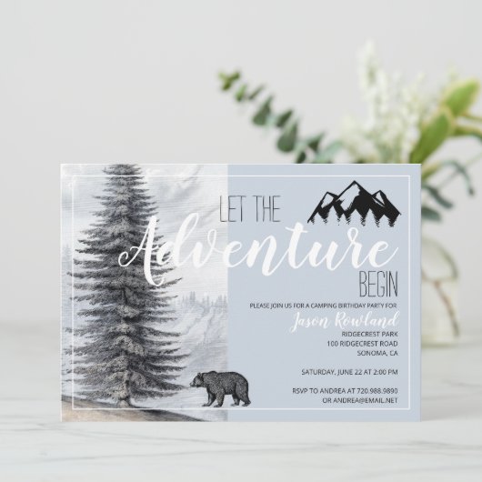 ウッドランドベアーボーイズキャンプ誕生日パーティー 招待状 (スタンド正面)